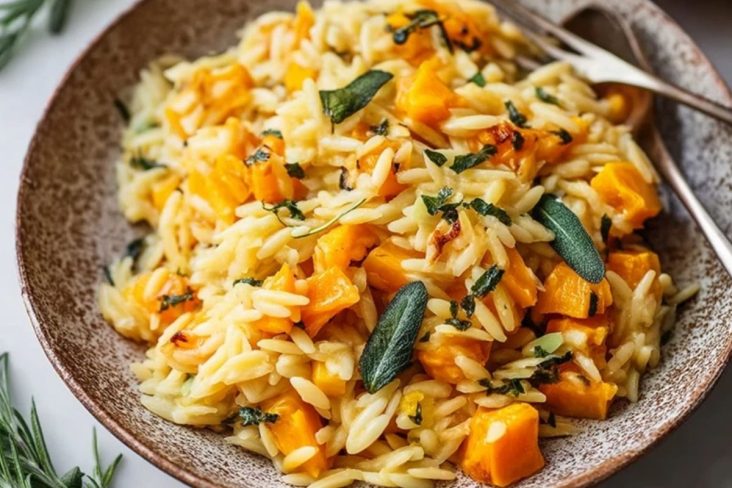 Butternut-Kürbis mit Salbei-Orzo