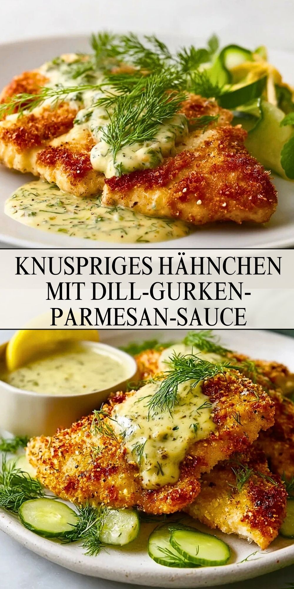 Knuspriges Hähnchen mit Dill-Gurken-Parmesan-Sauce