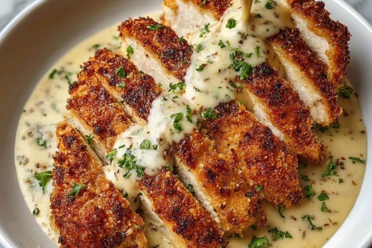 Cremig Gebackenes Hähnchen mit Knoblauchsoße