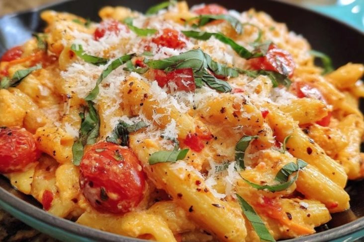 Ein Topf Tomaten-Ricotta-Pasta