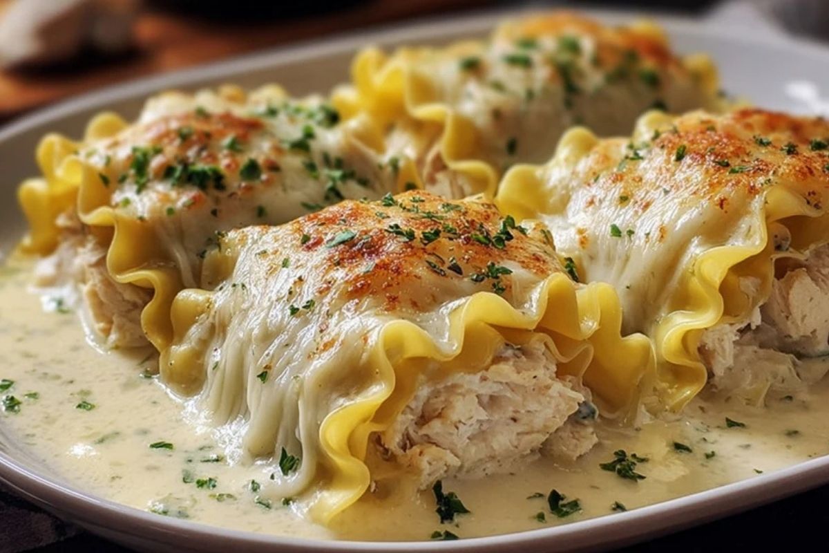 Einfache Hähnchen Alfredo Lasagne-Röllchen