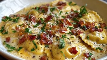 Einfache Ravioli Carbonara nach Olive Garden-Art