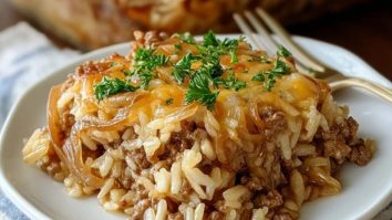 Französische Zwiebel-Hackfleisch-Reis-Auflauf