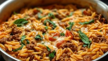 Hackfleisch-Orzo mit Tomaten-Sahnesauce