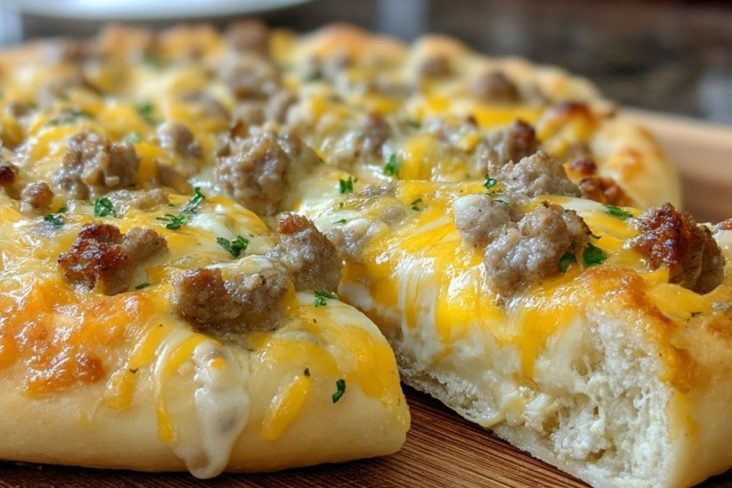 Würzige Wurstsoßen-Croissant-Rollen-Frühstückspizza