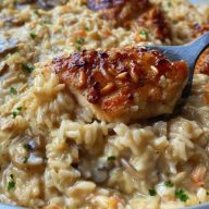 Cremiger Reis mit Hähnchen aus dem Ofen