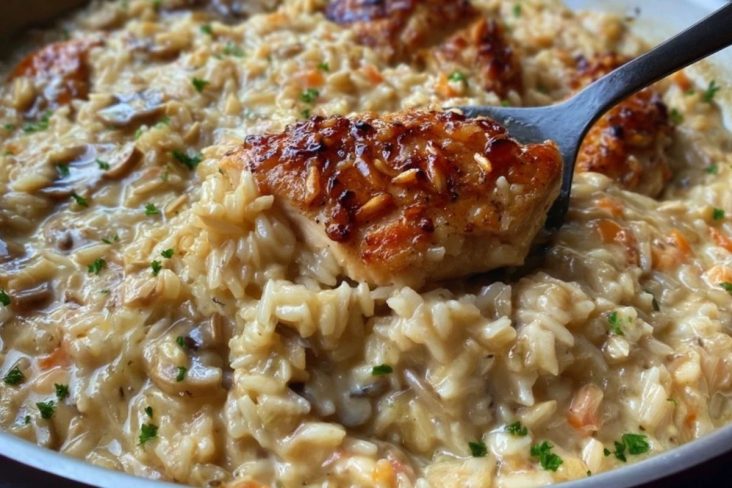 Cremiger Reis mit Hähnchen aus dem Ofen