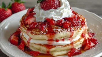 Fluffige Erdbeer-Cheesecake-Pfannkuchen