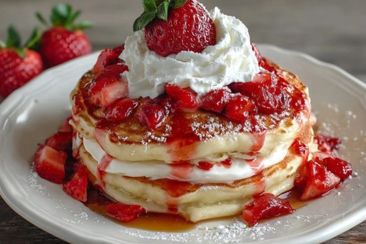 Fluffige Erdbeer-Cheesecake-Pfannkuchen