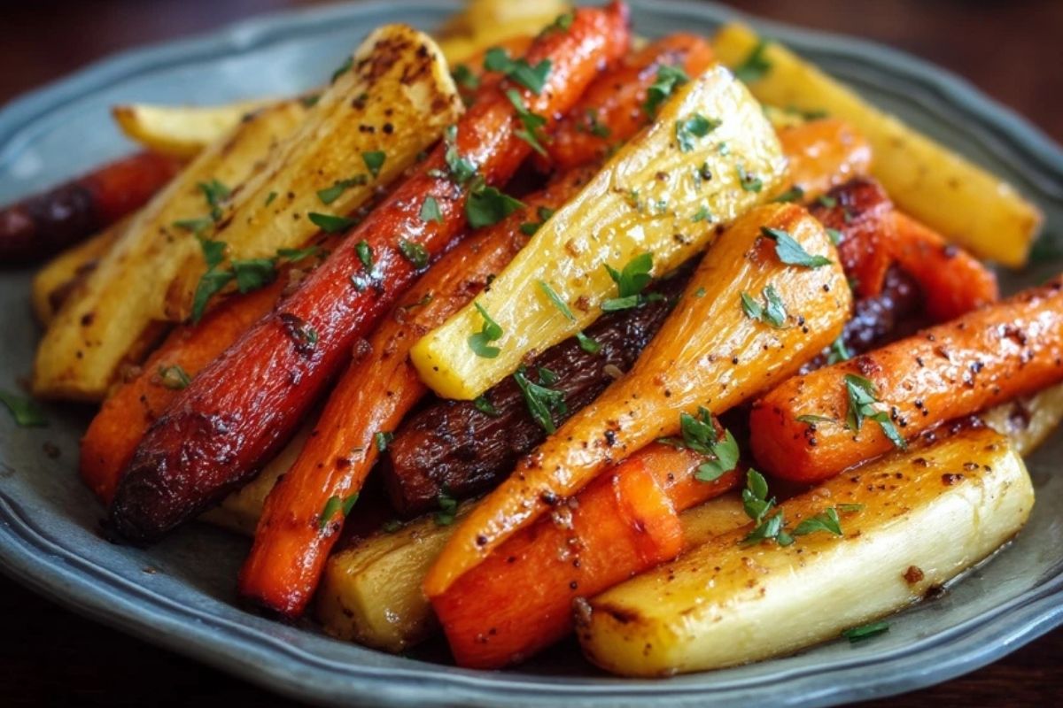 Honigglasierte Karotten und Pastinaken