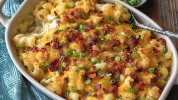 Überbackene Kartoffel-Makkaroni mit Käse und Speck