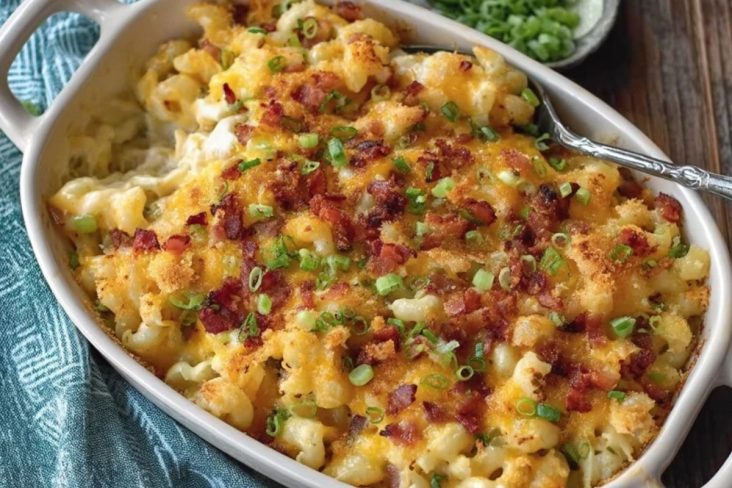 Überbackene Kartoffel-Makkaroni mit Käse und Speck