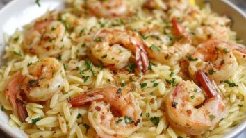 Zitronen-Knoblauch-Garnelen mit Orzo