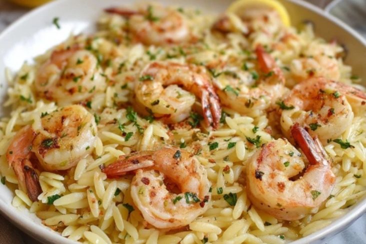 Zitronen-Knoblauch-Garnelen mit Orzo